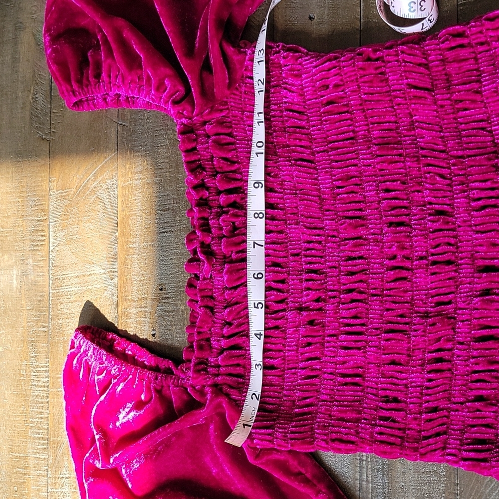 Smocked Velvet Balloon Sleeve Top - Picture 3 of 10